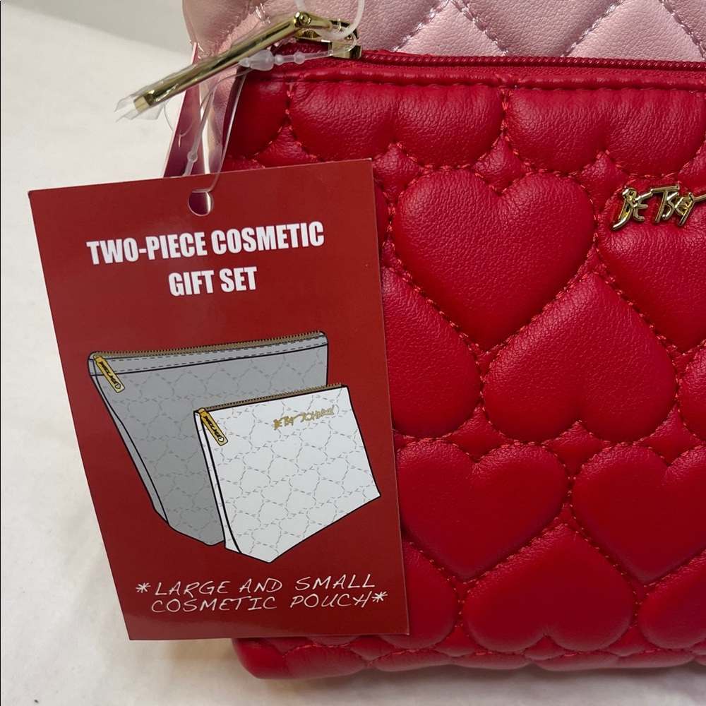 Betsey Johnson Pink and Red Heart Quilted Cosmetic Bags - Picture 3 of 8